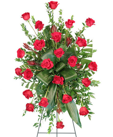 Crimson Departure Standing Spray in Batesville, AR | Signature Baskets Flowers & Gifts