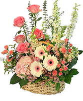 Blushing Sweetness Basket Arrangement