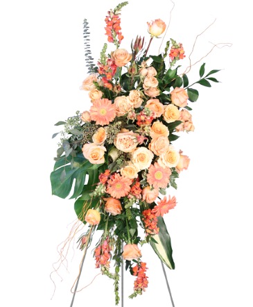 Peach Compassion Standing Spray in Batesville, AR | Signature Baskets Flowers & Gifts