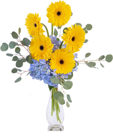 Yellow Blues Floral Arrangement in Batesville, AR | Signature Baskets Flowers & Gifts