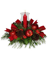 VELVETY RED CENTERPIECE Holiday Arrangement in Batesville, AR | SIGNATURE BASKETS FLOWERS & GIFTS