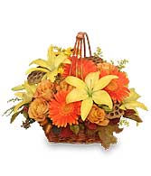 GOLDEN GRANDEUR Basket of Fall Flowers