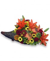 HARVEST HORN OF PLENTY Arrangement in Batesville, AR | SIGNATURE BASKETS FLOWERS & GIFTS